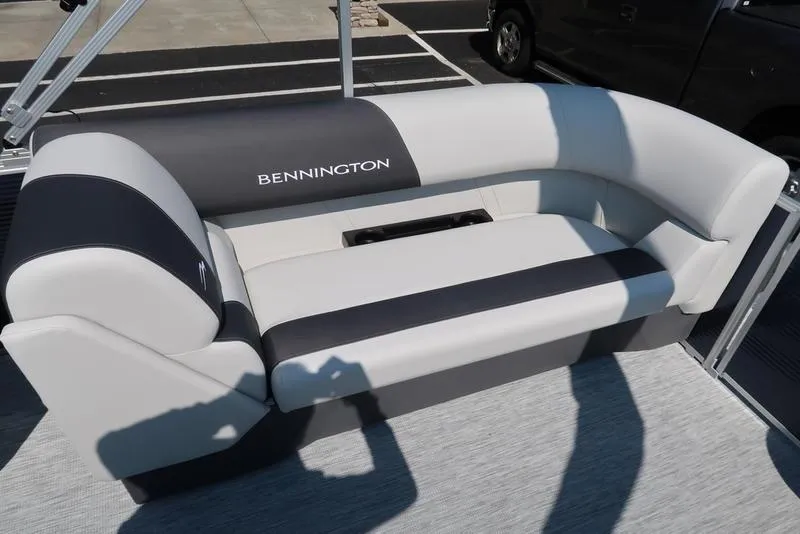 Slide: The Image of 2026 Bennington S Quad Bench 22 SSR logo on a sleek, metallic surface. - 14