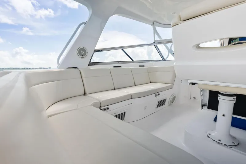 Slide: The Image of Luxurious interior of 2018 Intrepid 430 Sport Yacht with white seating and modern design. - 27