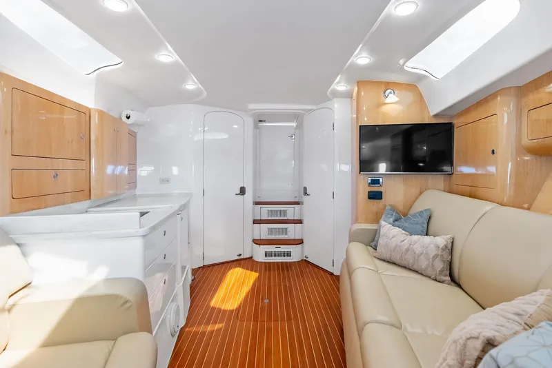 Slide: The Image of Luxurious interior of 2018 Intrepid 430 Sport Yacht with modern amenities and elegant design. - 33