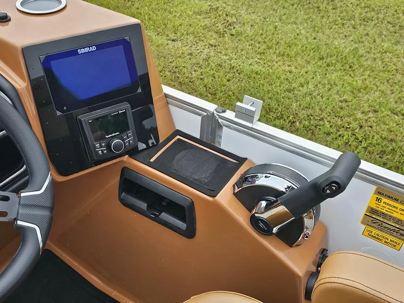 Slide: The Image of Control panel of 2026 Bentley Pontoons Elite 253 Tritoon with Simrad display and throttle. - 20