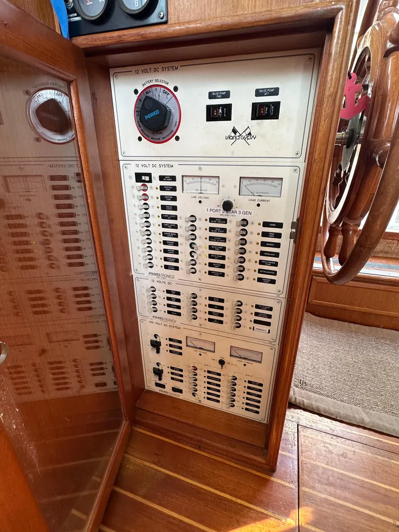 Slide: The Image of Electrical control panel on a 1996 Island Gypsy 36 Aft Cabin boat. - 20
