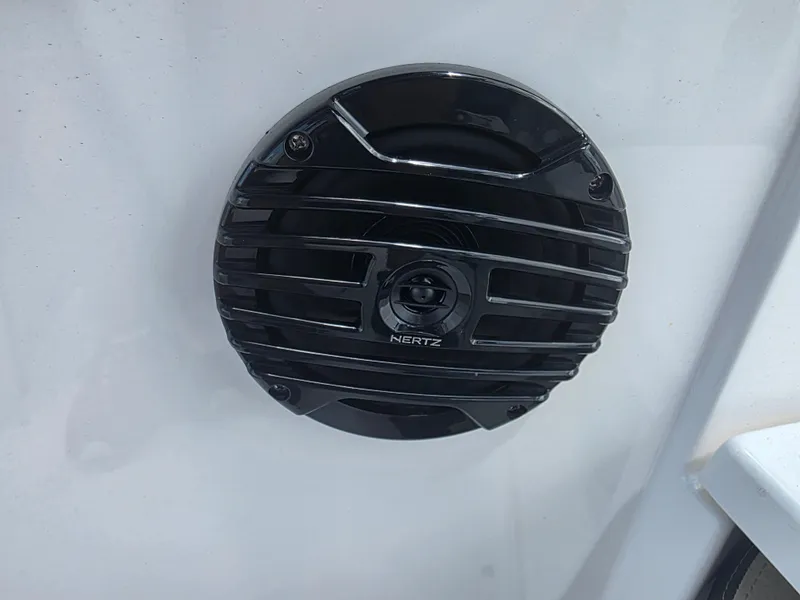 Slide: The Image of Close-up of a black Hertz speaker on a 2025 Yamaha Boats 222 FSH Sport E. - 11