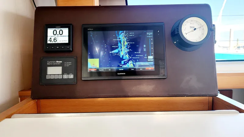 Slide: The Image of Navigation panel of 2017 Nautitech 46 Fly with Garmin display and marine instruments. - 24