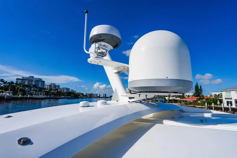 Slide: The Image of Beneteau Gran Turismo 49 yacht radar system, 2016 model, under clear blue sky. - 34