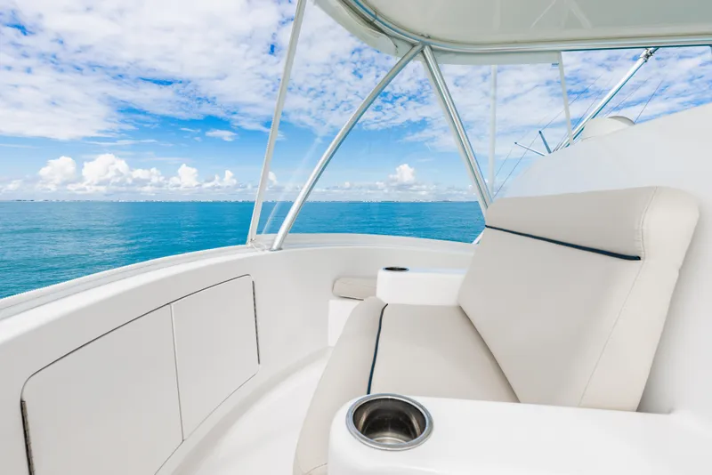 Slide: The Image of 2020 Viking 46 Billfish yacht interior with ocean view and comfortable seating. - 23