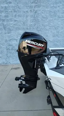 Slide: The Image of 2026 Vexus AVX181D boat with Mercury outboard motor against a gray brick wall. - 15