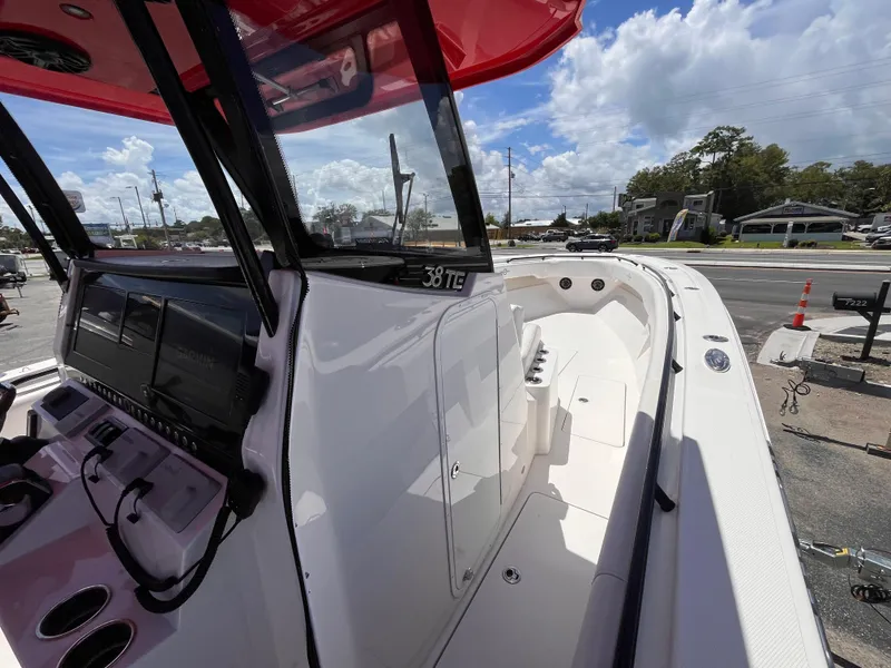 Slide: The Image of 2023 Fountain 38 Tournament Edition boat with sleek design and advanced navigation system. - 12