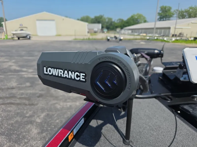 Slide: The Image of Lowrance device on 2023 Ranger Z520R 55th Anniversary Limited Edition boat, outdoor setting. - 8
