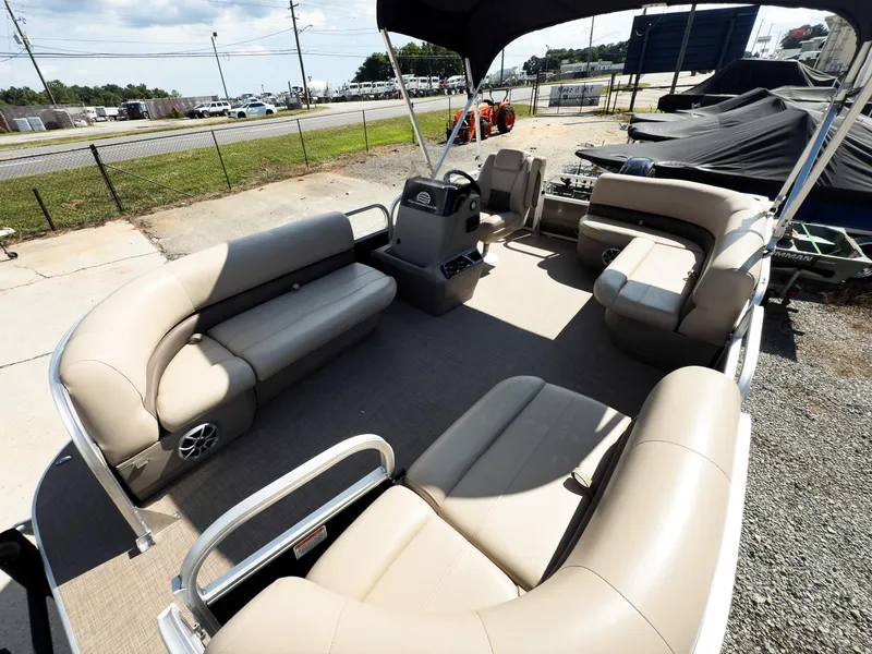 Slide: The Image of 2025 Sun Tracker Party Barge 16 DLX pontoon boat with spacious seating and canopy. - 7