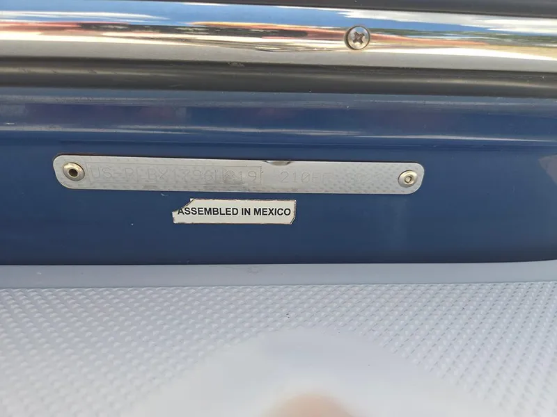 Slide: The Image of 2019 Bayliner Element F21 boat, assembled in Mexico, with identification plate. - 28