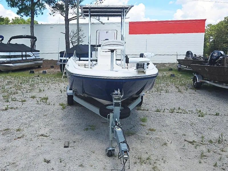 Slide: The Image of 2019 Bayliner Element F21 boat on trailer in outdoor lot. - 3