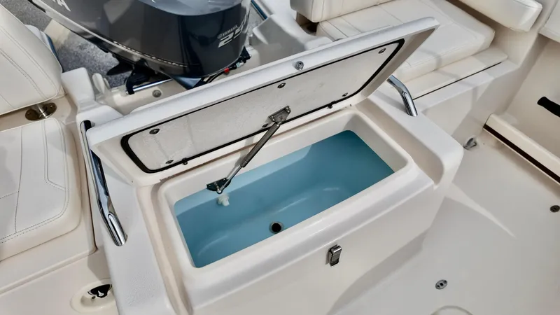 Slide: The Image of 2018 Grady-White Freedom 215 boat with open storage compartment. - 13