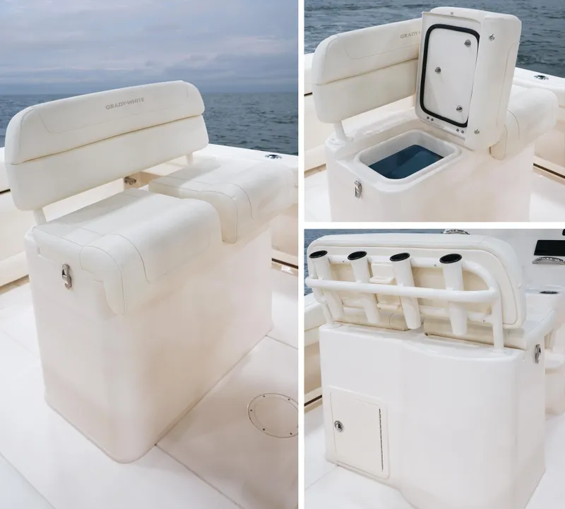Slide: The Image of 2025 Grady-White Fisherman 236 boat seating and storage features, showcasing comfort and functionality. - 10
