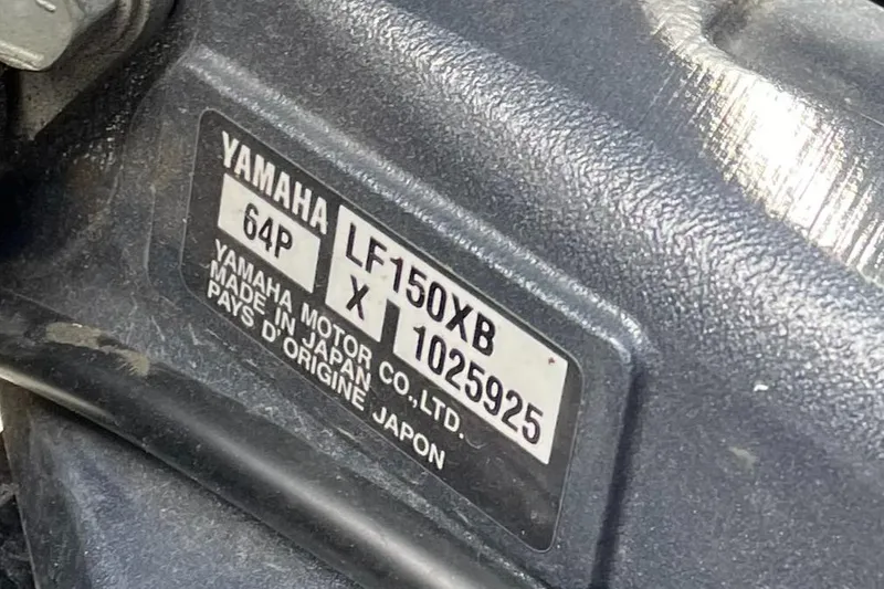 Slide: The Image of Yamaha motor label on a 2006 Pacific Boats 22, model LF150XB, made in Japan. - 8