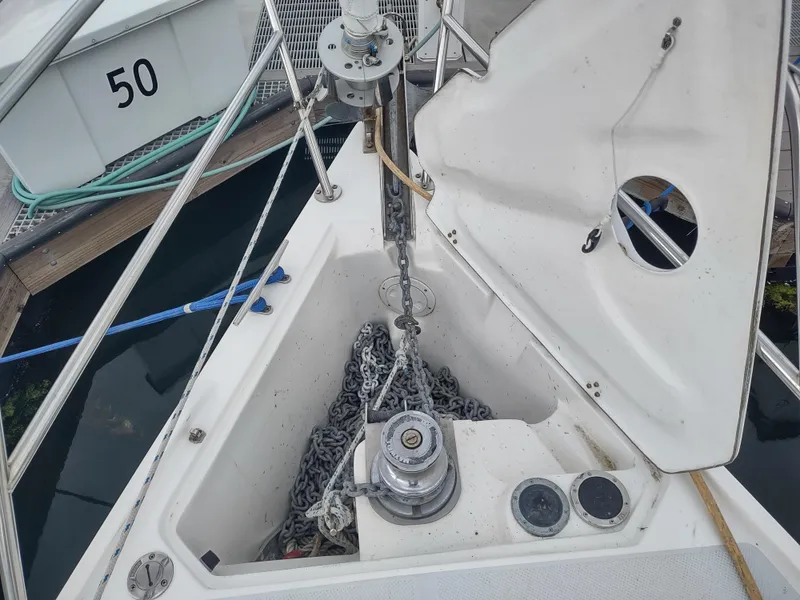 Slide: The Image of Anchor chain locker on a 2002 Catalina 36 MkII sailboat, docked at slip 50. - 13
