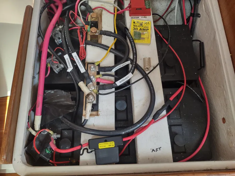Slide: The Image of Electrical wiring and battery setup in a 2002 Catalina 36 MkII sailboat. - 42