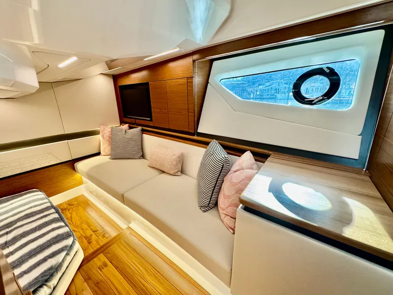 Slide: The Image of Luxurious interior of 2025 Tiara Yachts 43 LE with elegant seating and modern design. - 33