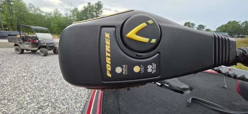 Slide: The Image of Trolling motor control on a Nitro Z7 boat, 2015 model, with Fortrex branding. - 1