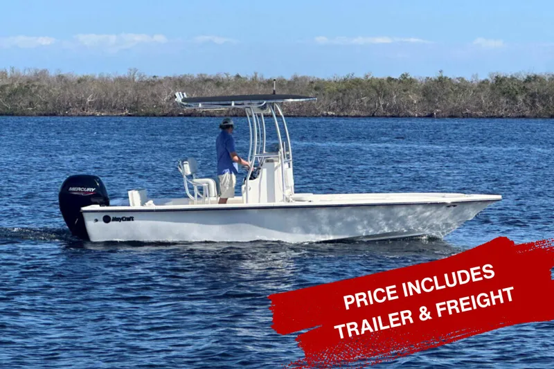The Image of 2026 May-Craft 220 Bay boat on water, includes trailer and freight. - 0