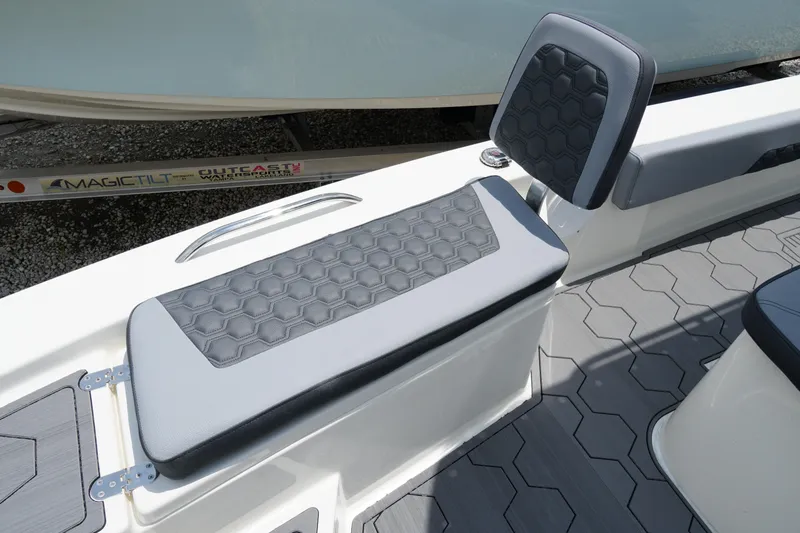 Slide: The Image of 2026 May-Craft 220 Bay boat seating with hexagonal pattern and sleek design. - 31