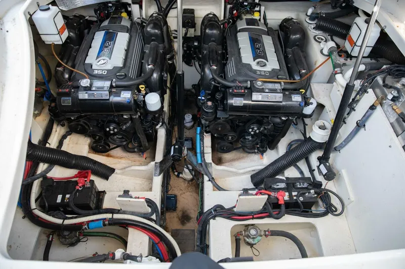 Slide: The Image of Engine of 2016 Sea Ray 350 Sundancer boat, showcasing detailed components. - 85