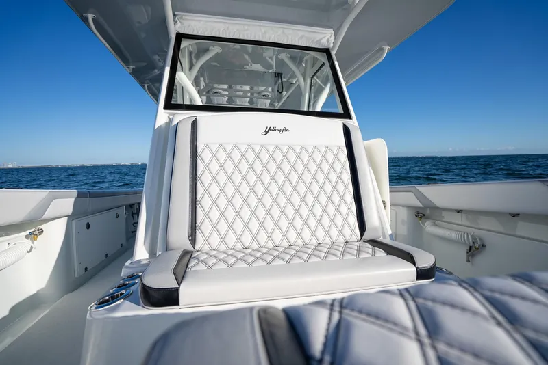 Slide: The Image of 2019 Yellowfin 39 boat with luxurious seating on open water. - 30