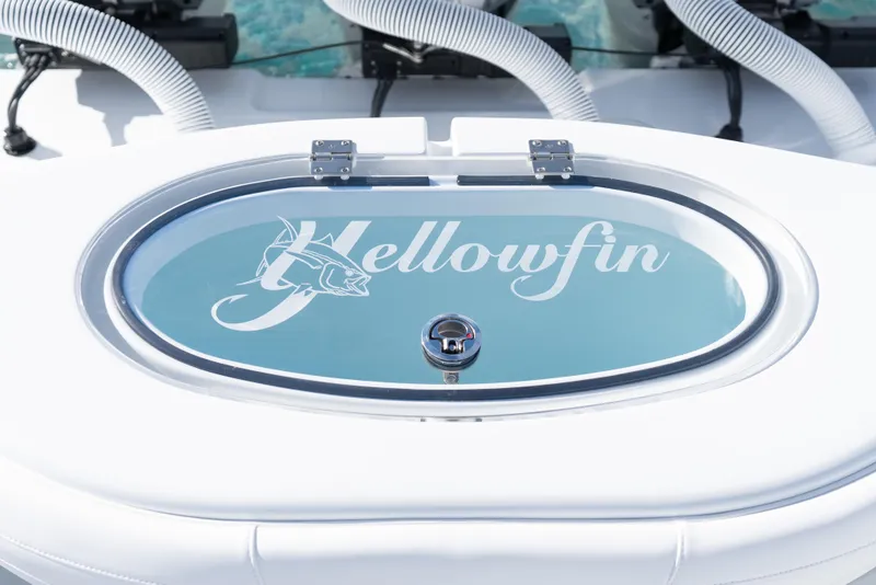 Slide: The Image of 2026 Yellowfin 36 Offshore boat livewell with logo and sleek design. - 32