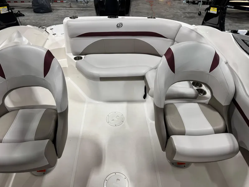 Slide: The Image of 2017 Hurricane SD 2200 DC boat interior with white and maroon seating arrangement. - 8