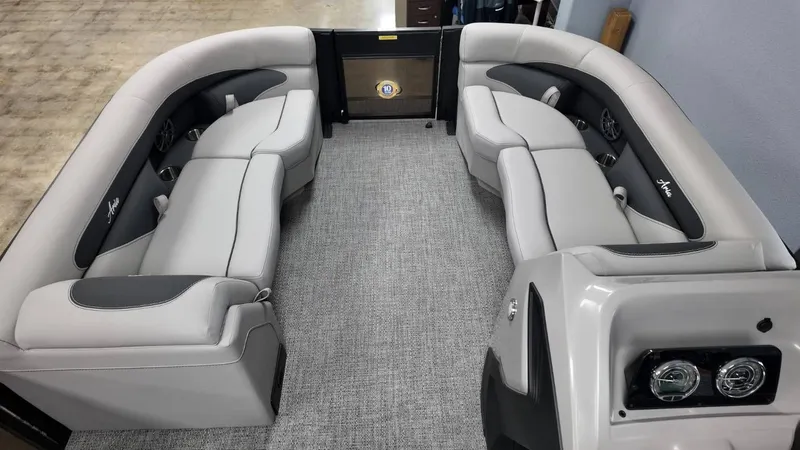 Slide: The Image of Interior of 2026 Barletta ARIA A22UC with gray leather seating. - 18