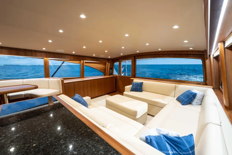 Slide: The Image of Luxurious interior of 2025 Garlington 71' Flybridge yacht with ocean view. - 11