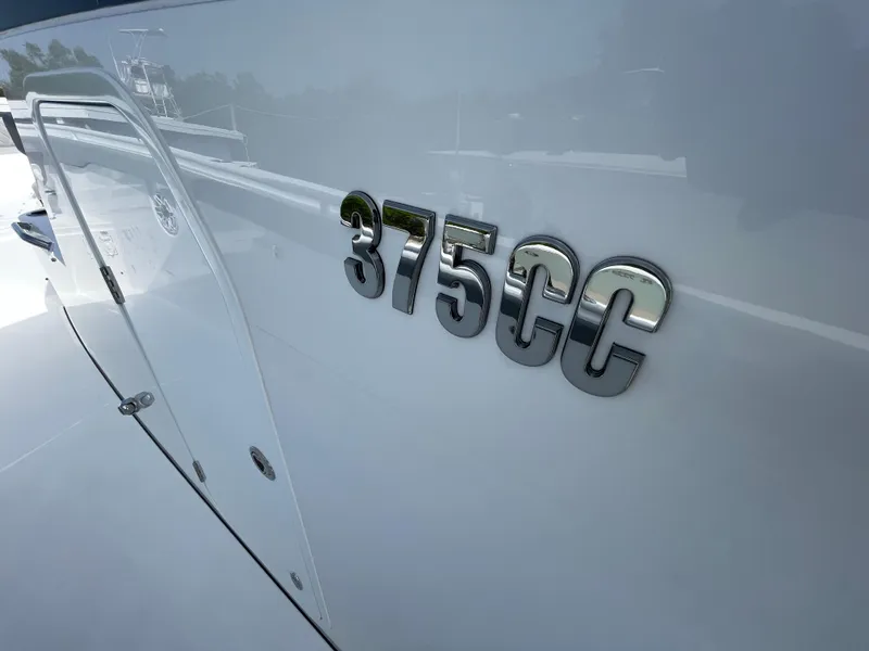 Slide: The Image of 2026 Everglades 375cc boat with sleek design and chrome lettering. - 20