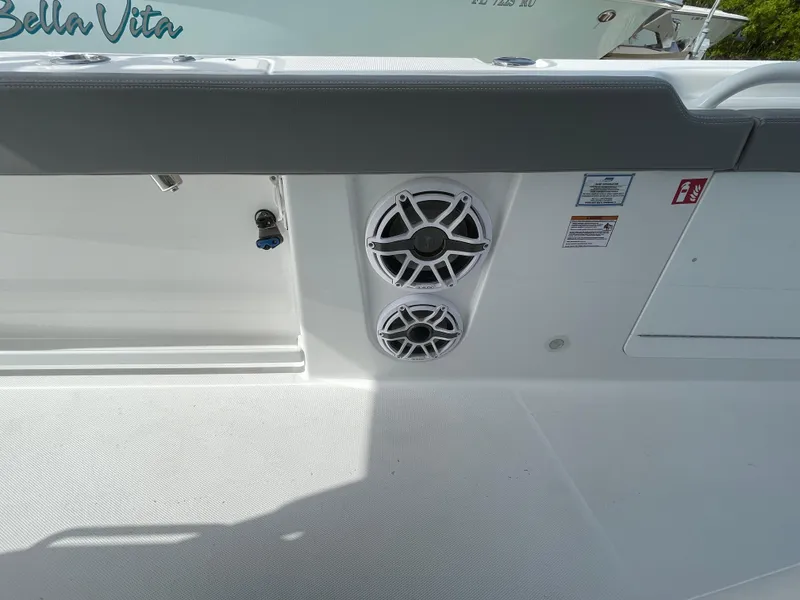 Slide: The Image of Everglades 375cc 2026 boat interior with speakers and seating. - 25