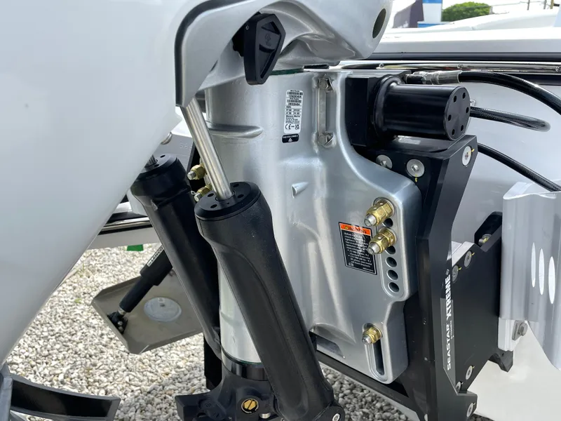 Slide: The Image of Close-up of 2026 Blackfin 262 HB boat engine components and hydraulic system. - 39