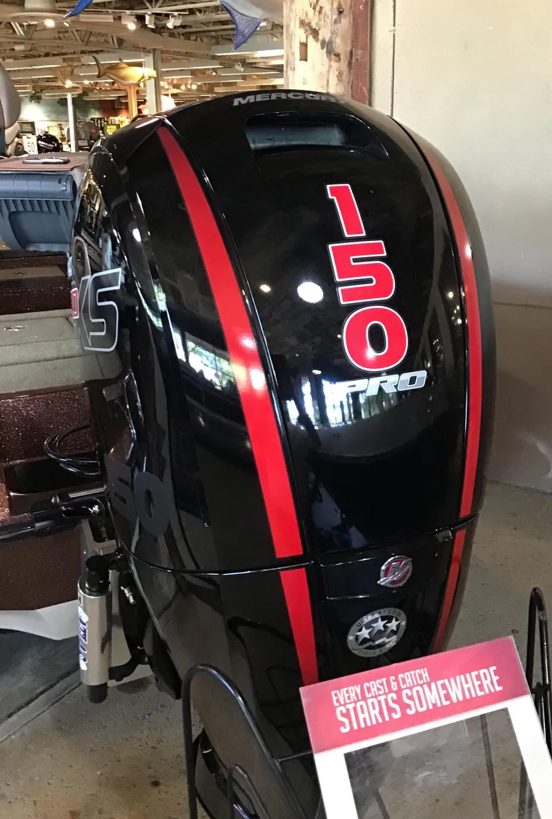 Slide: The Image of 2025 Ranger Z185 boat with Mercury 150 Pro outboard motor in showroom. - 3