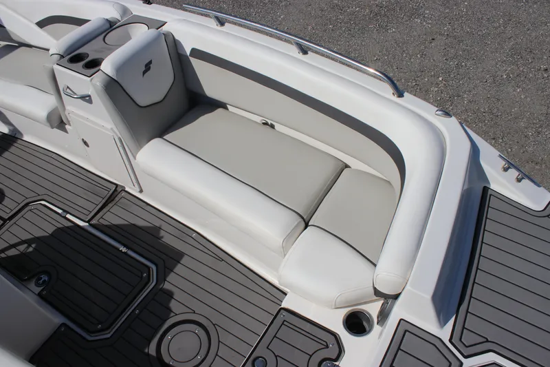 Slide: The Image of 2021 Starcraft SVX 191 OB boat interior with gray seating and deck. - 5