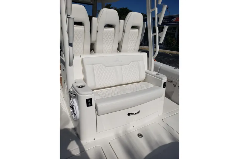 Slide: The Image of Electrical panel inside 2026 Regulator 35 boat, showcasing wiring and components. - 26