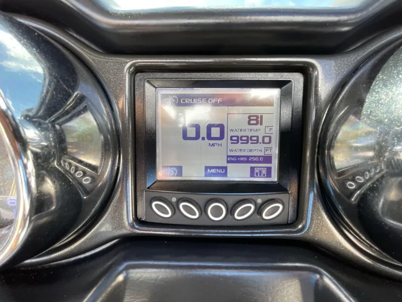 Slide: The Image of Dashboard of 2015 Moomba Mobius LSV showing speed, water temperature, and depth. - 14