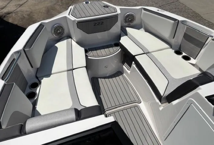 Slide: The Image of 2023 Yamaha Boats 222SD interior with sleek seating and modern design. - 12