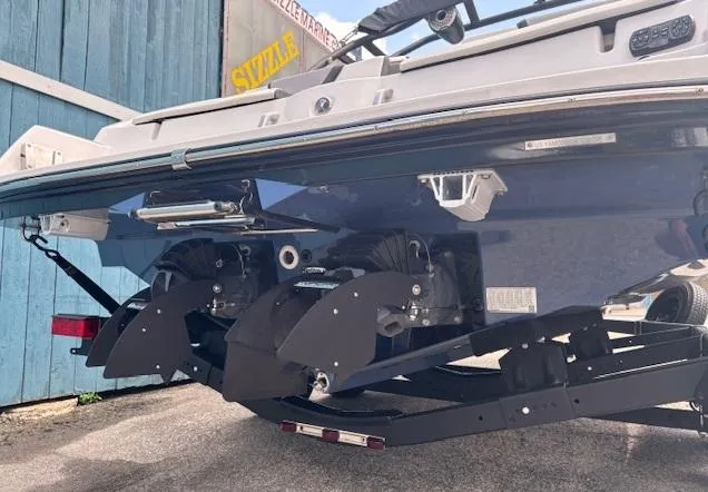 Slide: The Image of 2023 Yamaha Boats 222SD rear view, showcasing dual jet propulsion system. - 8