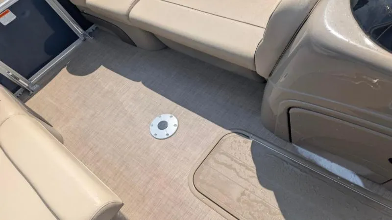 Slide: The Image of Interior of 2020 Sun Tracker Party Barge 22 RF XP3 with beige seating and flooring. - 3