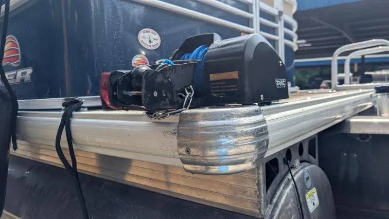 Slide: The Image of 2020 Sun Tracker Party Barge 22 RF XP3 with mounted winch on aluminum deck. - 4