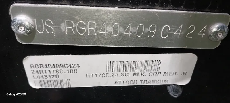 Slide: The Image of 2024 Ranger RT178C boat identification plate with serial numbers and model details. - 40