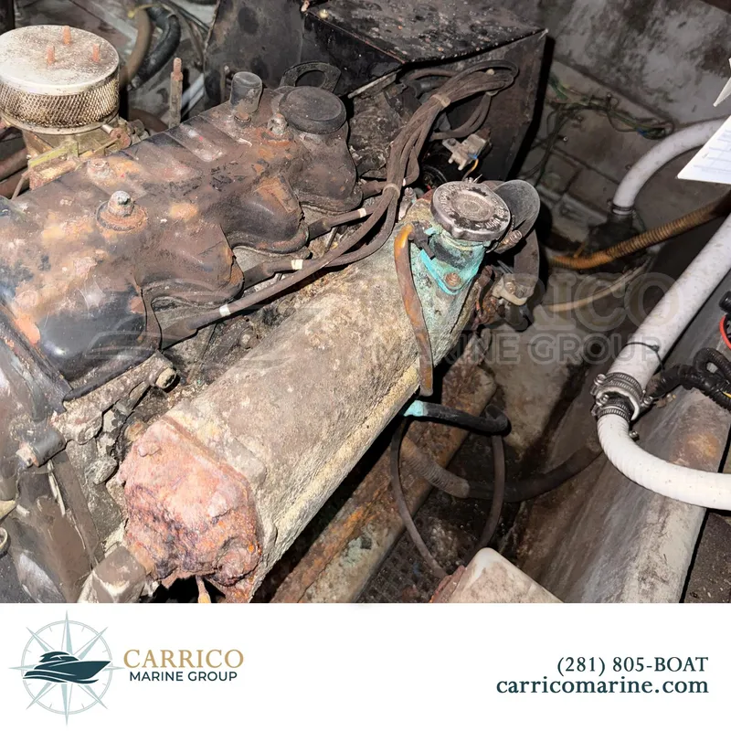 Slide: The Image of Aging engine of 1990 Sea Ray 390 Express Cruiser in need of maintenance. - 39