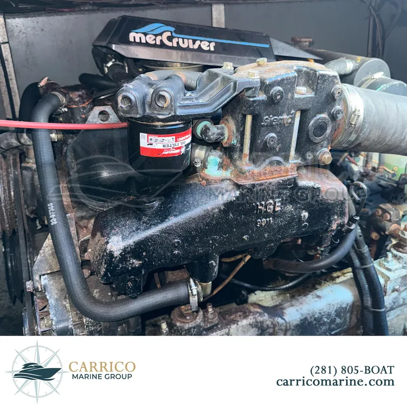 Slide: The Image of MerCruiser engine in a 1990 Sea Ray 390 Express Cruiser, detailed view. - 41