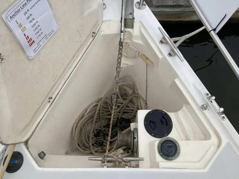 Slide: The Image of Anchor locker of 1995 Catalina 36 MkII sailboat with rope and chain. - 11