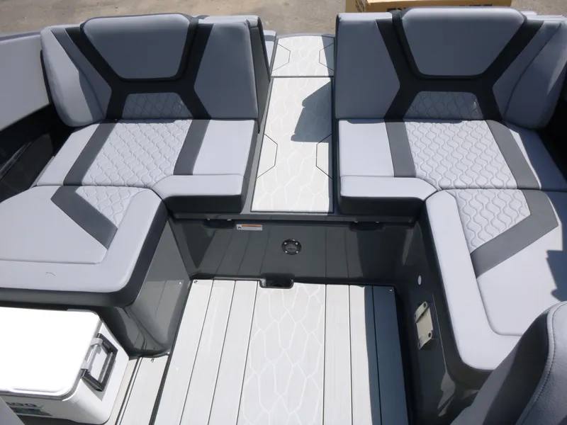 Slide: The Image of 2025 Yamaha Boats 222XD interior with modern seating and sleek design. - 15
