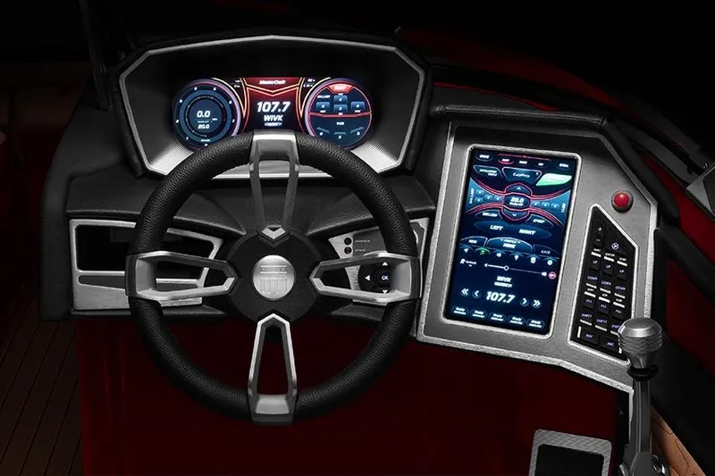 Slide: The Image of Manufacturer Provided Image: 2020 MasterCraft X22 boat dashboard with advanced digital controls and touchscreen display. - 8