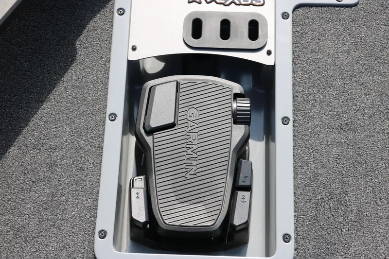 Slide: The Image of Garmin foot pedal on 2025 Vexus AVX1980 boat, integrated into deck. - 17