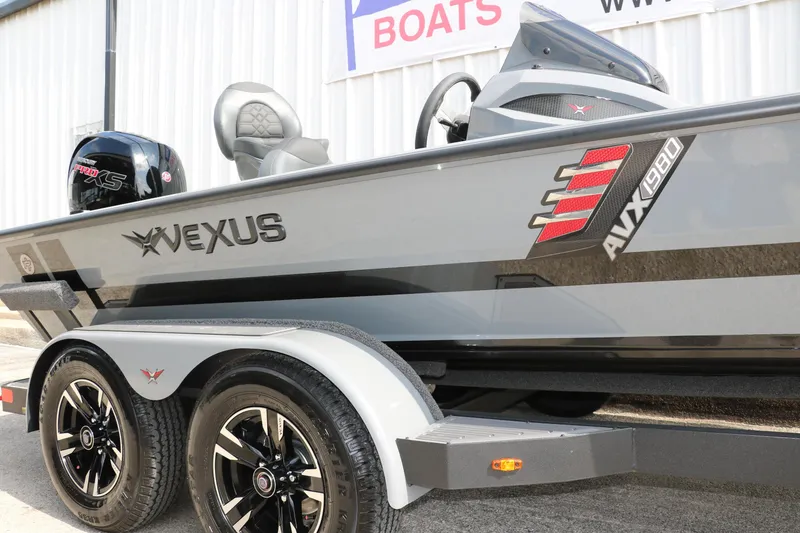 Slide: The Image of 2025 Vexus AVX1980 boat on trailer, featuring sleek design and modern detailing. - 36