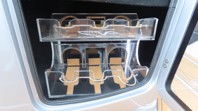 Slide: The Image of Clear acrylic storage rack inside MTI 50v boat, 2022 model. - 27